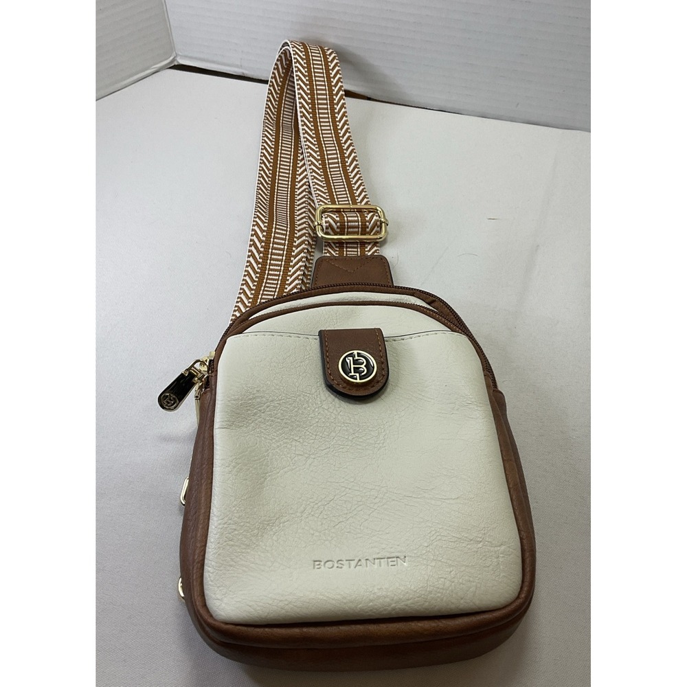 BOSTANTEN Cream Women's Small Sling Bag Crossbody Purse Vegan‎ Leather